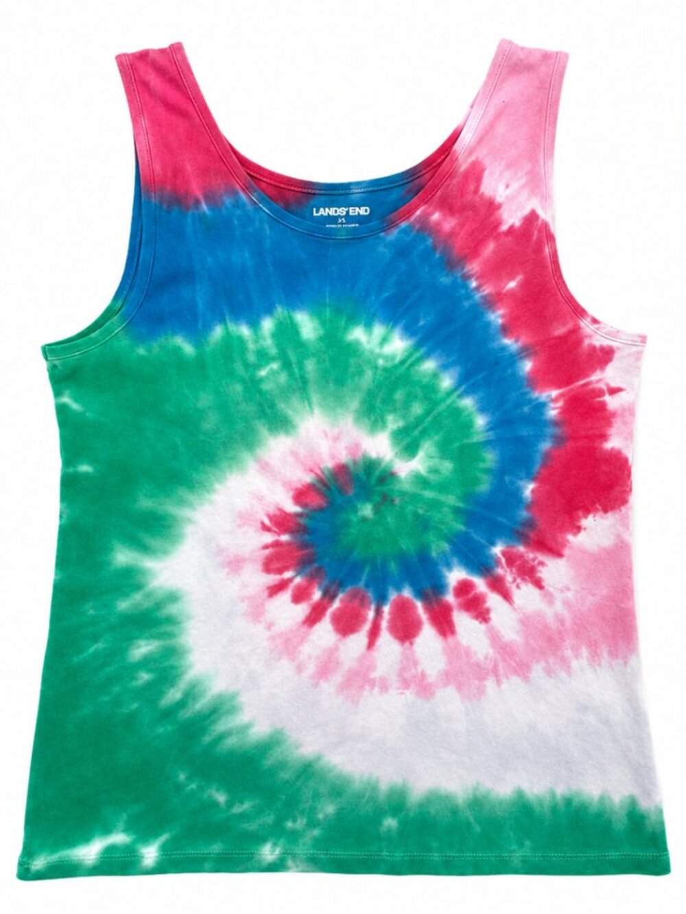 Lands' End XS Tie-Dye Tank Top | Pink Blue Green Spiral | Summer Festival Boho